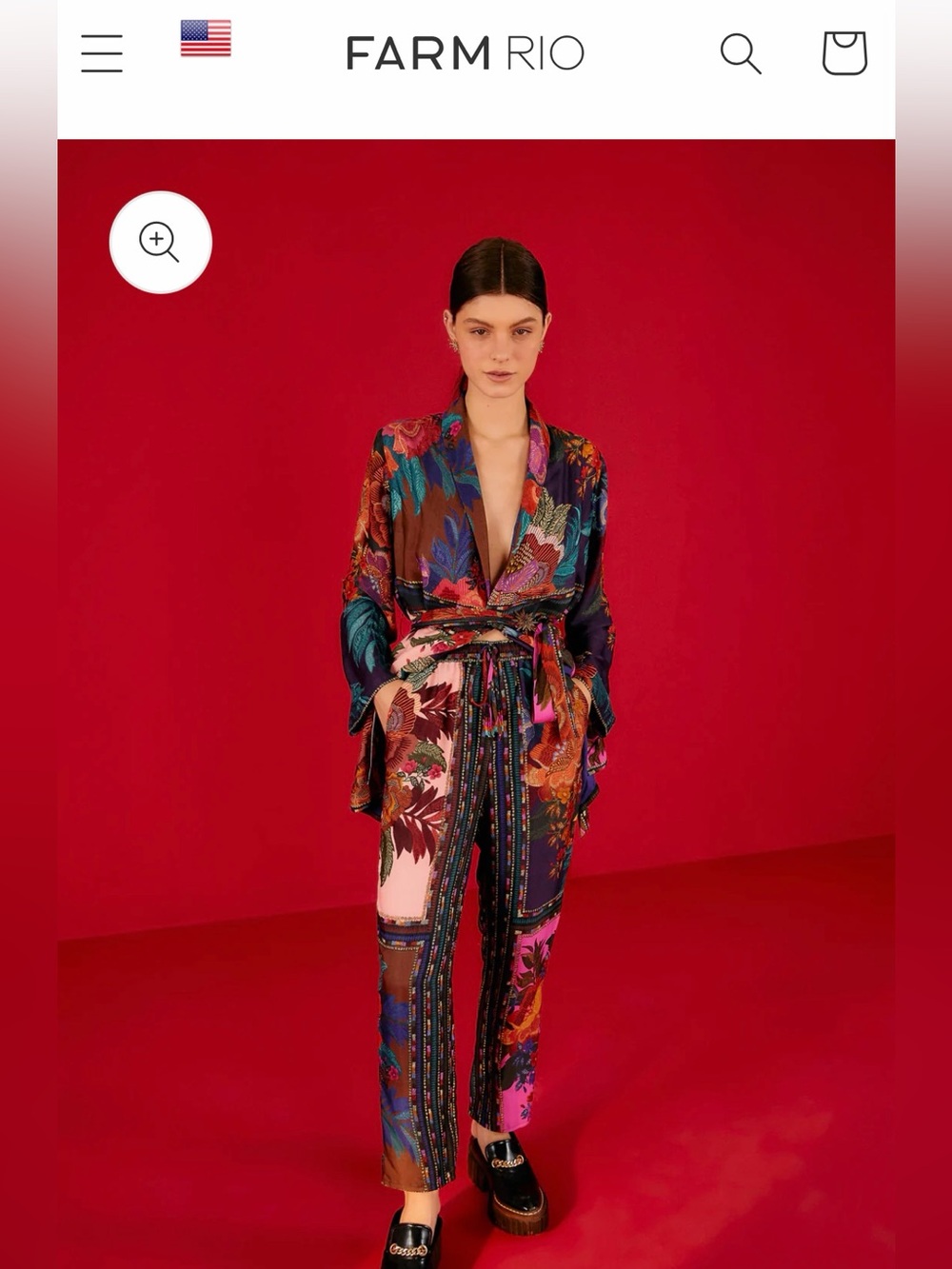 FARM RIO Flower Scarves Lenzing™ Ecovero™ Viscose Set Size M: Pants & Kimono